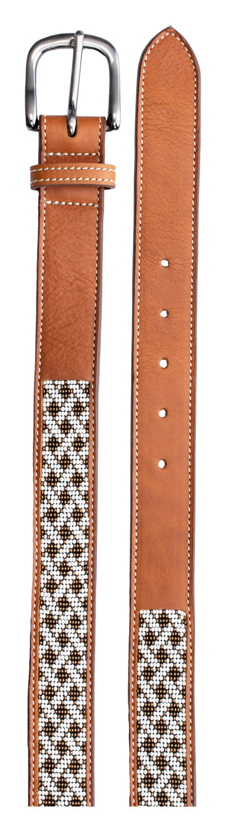 Equinavia Women's Estelle Hand Beaded Belt - Chestnut Brown/Lattice Brown