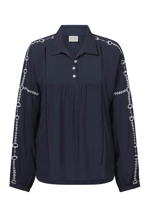 EQL Women's Bit and Rein Embroidered Blouse - Navy