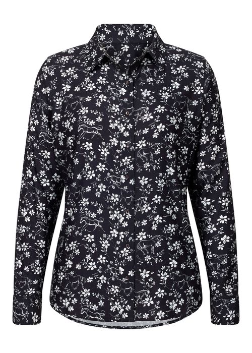 EQL Women's Horse Floral Button Up Shirt - Black