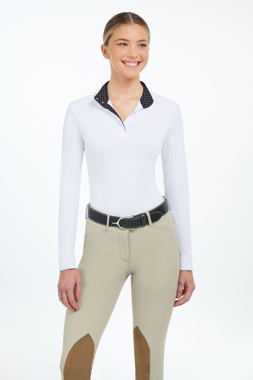 RJ Classics Women's Tori Long Sleeve Show Shirt - White/Navy Links