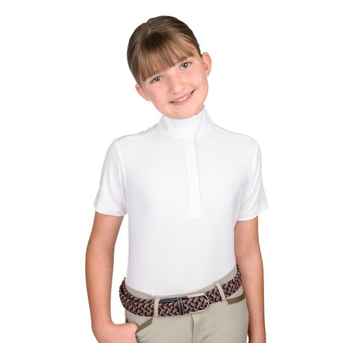 Ovation Kids' Ellie Quarter Snap Short Sleeve Show Shirt - White Navy Mosaic Floral
