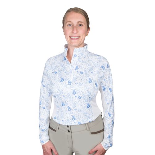 Ovation Women's 1/4 Zip Long Sleeve Printed Sun Shirt - White Mosaic Floral