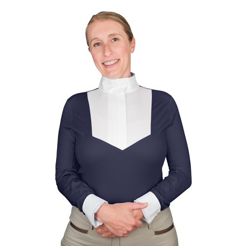 Ovation Women's Bib Front Long Sleeve Show Shirt - Navy/White