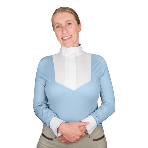 Ovation Women's Bib Front Long Sleeve Show Shirt - Light Blue/White