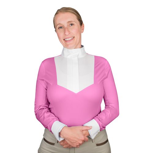 Ovation Women's Bib Front Long Sleeve Show Shirt - Orchid/White