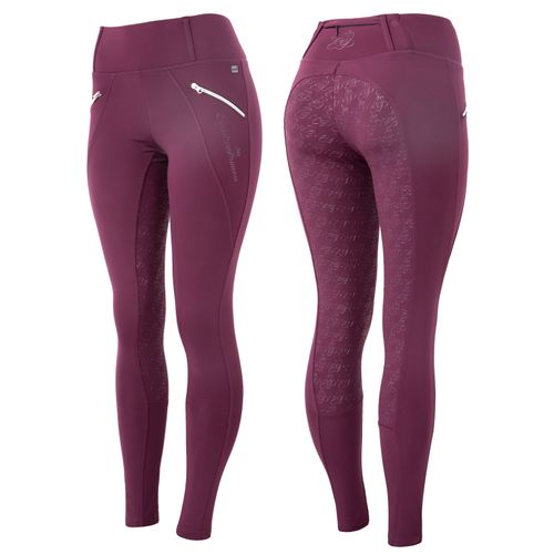 READY TO SHIP: Horze Women's Enora Winter Full Seat Tights w/Shiny Zippers - EU 38/US 26 - Dark Red