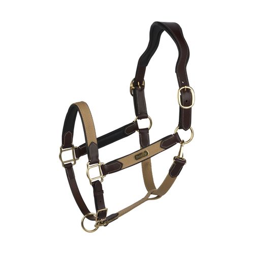 READY TO SHIP: Horze Easton Leather Halter - Large Horse - Beige/Dark Brown