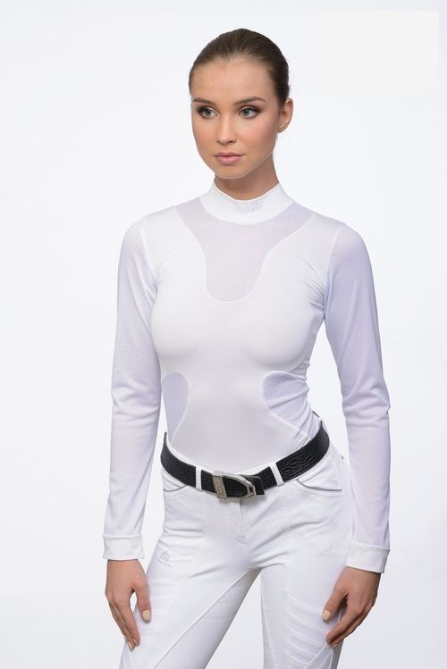 OUTLET: Cavalliera Women's High Style Long Sleeve Show Shirt - X Large - White/White