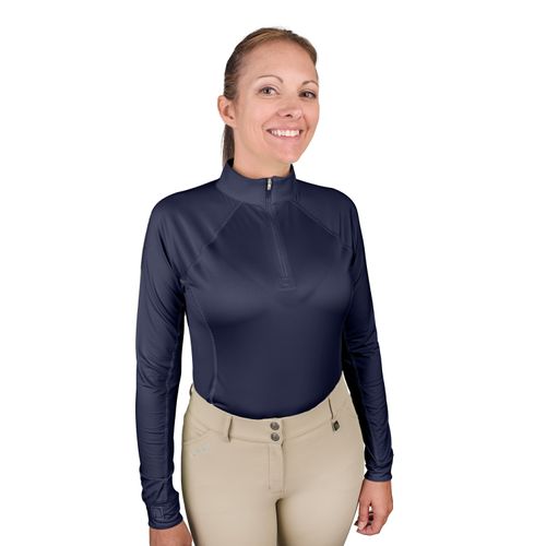 Romfh Women's 1/4 Zip Long Sleeve Solid Sun Shirt - Navy