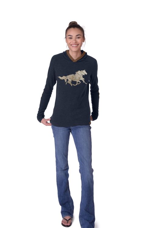 READY TO SHIP: Chestnut Bay Women's Rider Lounge Hoodie - Large - Dark Navy Running Horses