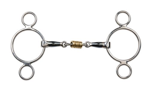 Shires Blue Sweet Iron w/Brass roller Two Ring Gag