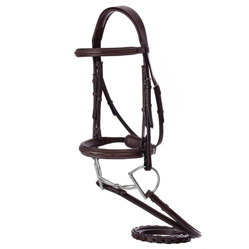 OUTLET: Equinavia Valkyrie Fancy Stitched Hunter Bridle w/Reins - Large Horse - Chocolate Brown