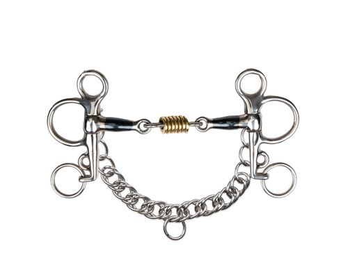 Shires Blue Sweet Iron Brass Roller Tom Thumb Pelham