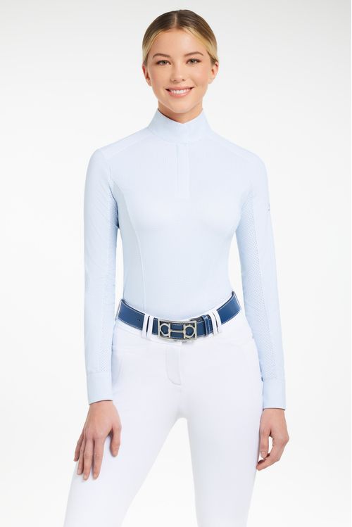 RJ Classics Women's Tori Long Sleeve Show Shirt - Blue Ring Microprint