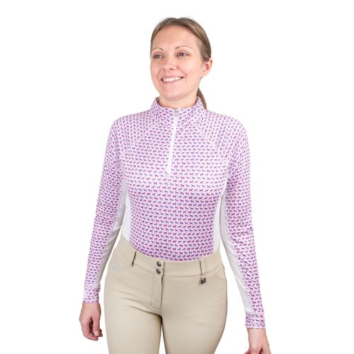 Romfh Women's 1/4 Zip Long Sleeve Print Sun Shirt - Pale Lilac Little Horses