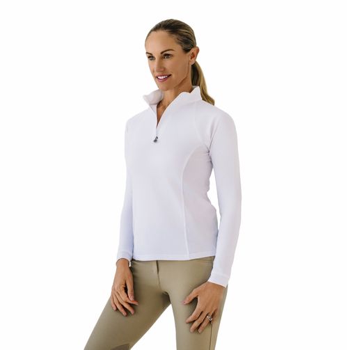 Ovation Women's 1/4 Zip Long Sleeve Solid Color Sun Shirt - White