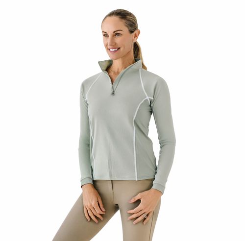 Ovation Women's 1/4 Zip Long Sleeve Solid Color Sun Shirt - Cactus/White