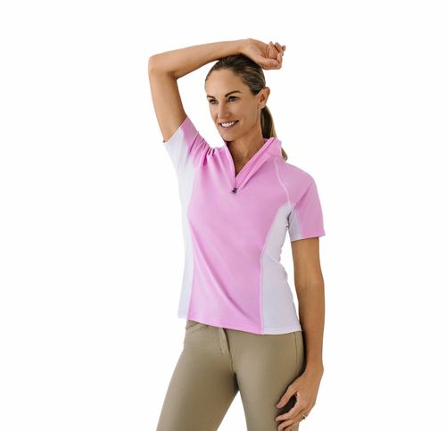 Ovation Women's Core Half Zip Short Sleeve Sun Shirt - Pink/White