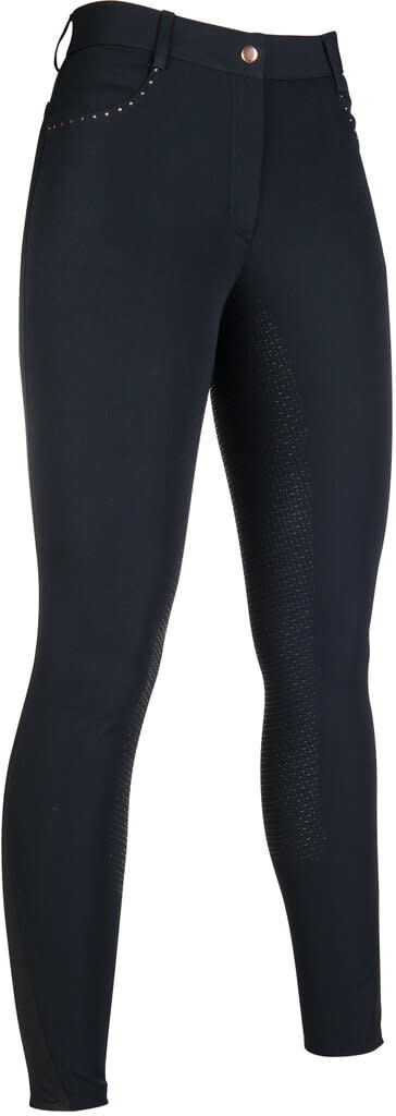 HKM Women's Glamour Silicon Full Seat Breeches - Black/Rose Gold