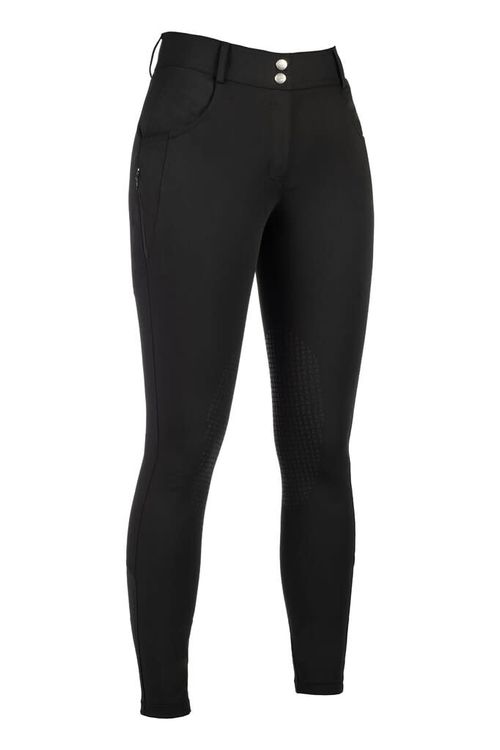 HKM Women's Ari Mid Rise Silicon Knee Patch Breeches - Black