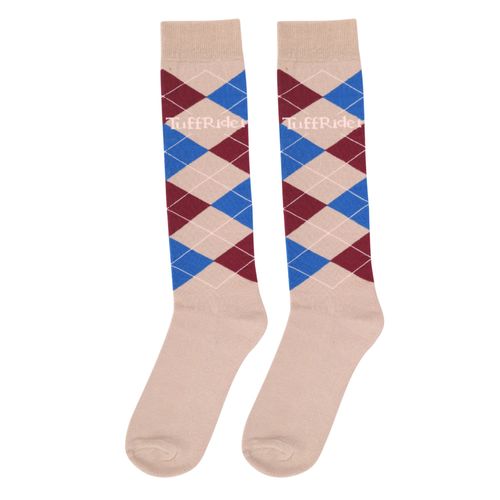 TuffRider Argyle Knee High Socks - Sand/Royal/Burgundy
