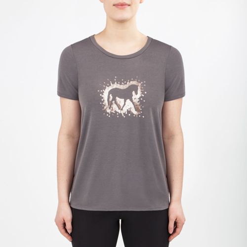 READY TO SHIP: Irideon Women's Sequin Horse Swing Tee - Large - Dove Grey