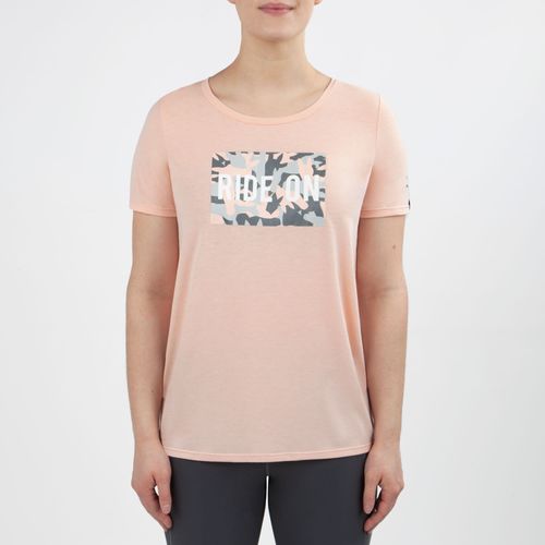READY TO SHIP: Irideon Women's RIDE ON Camo Swing Tee - Large - Radiant Peach