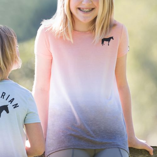 READY TO SHIP: Irideon Kids' Dip Dye Equestrian Swing Tee - Large - Radiant Peach