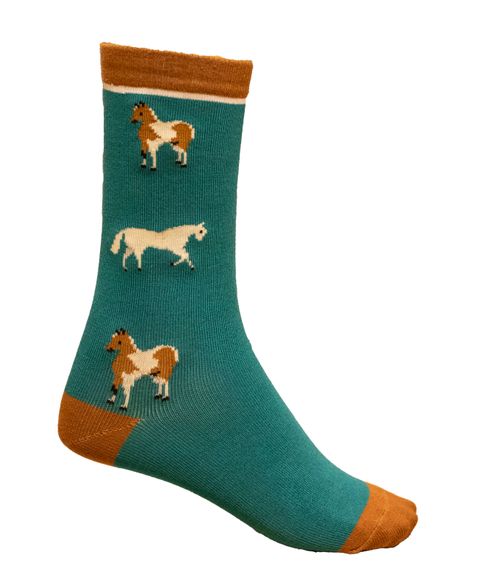 Shires Aubrion Women's Bamboo Ankle Socks - Blue Horse