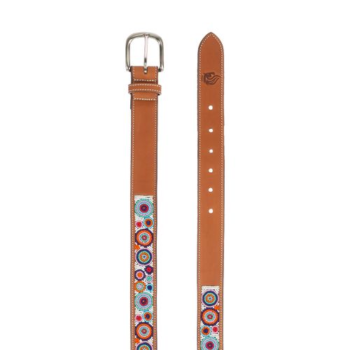 Equinavia Women's Estelle Hand Beaded Belt - Chestnut Brown/Circles