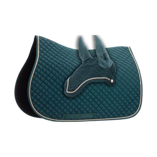 Equinavia Voss All Purpose Saddle Pad and Bonnet Set - Deep Green/Vanilla Cream