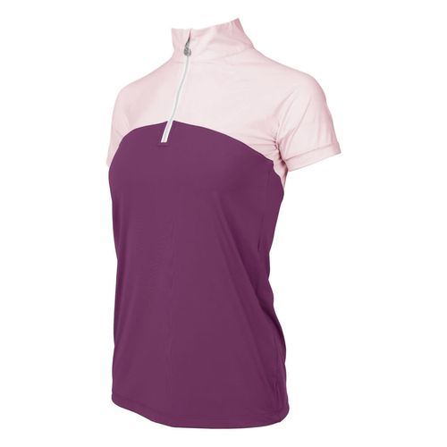 Dapplebay Women's 1/4 Zip Short Sleeve Shirt - Light Pink/Plum