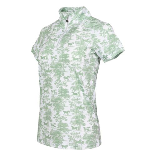 Dapplebay Women's 1/4 Zip Short Sleeve Shirt - Green Equestrian Toile