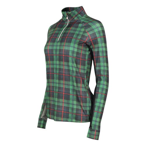 Dapplebay Women's 1/4 Zip Long Sleeve Shirt - Green Holiday Plaid