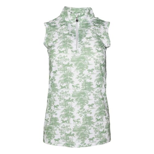 Dapplebay Women's Equestrian Toile 1/4 Zip Sleeveless Shirt - Green/White
