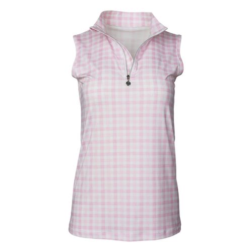Dapplebay Women's Gingham 1/4 Zip Sleeveless Shirt - Pink/White