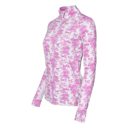 Dapplebay Women's Equestrian Toile 1/4 Zip Long Sleeve Shirt - Rose/White