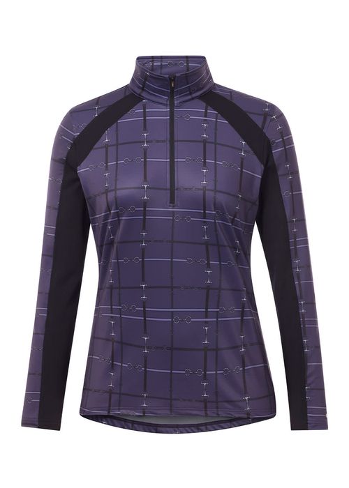 Kerrits Women's First Level Quarter Zip Fleece Tech Top - Plumnoir Bridle Plaid
