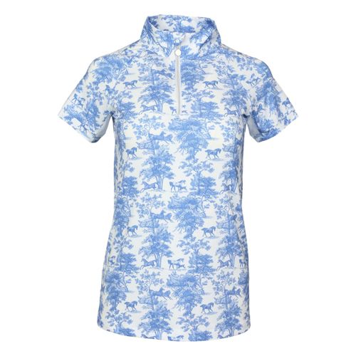 Dapplebay Kids' 1/4 Zip Short Sleeve Shirt - Blue Equestrian Toile