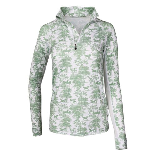 Dapplebay Kids' 1/4 Zip Long Sleeve Shirt - Green Equestrian Toile
