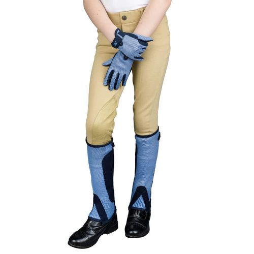 TuffRider Kids' Double Up Air Mesh Half Chap and Glove Set - Light Blue