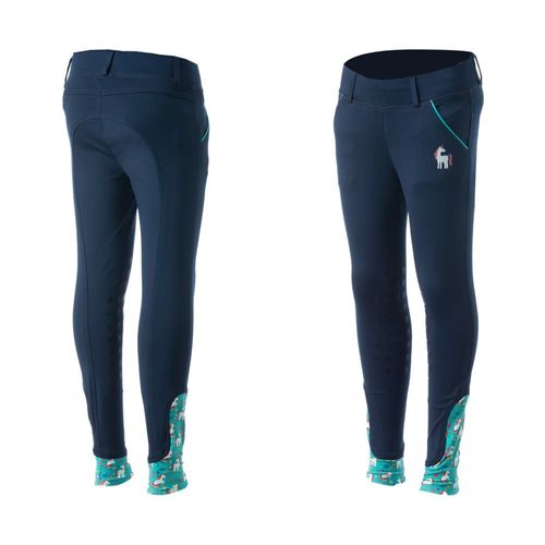 BARGAIN: Equinavia Kids' Lena Knee Patch Pull On Breeches - X Large - Navy/Unicorn