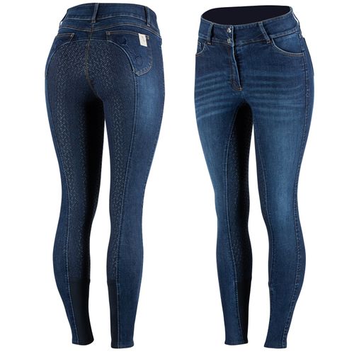 OVERSTOCK: Horze Women's Kaia Highwaist Denim Silicone Full Seat Breech - EU 46/US 34 - Dark Blue