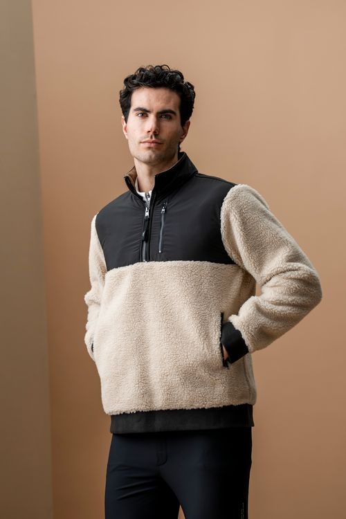 Alessandro Albanese Men's Lorenzo Half Zip Borg Fleece - Sand