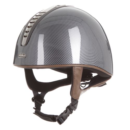 evoke Orion Jockey Skull Cap - High Shine Carbon/Gunmetal/Black/Tan Harness