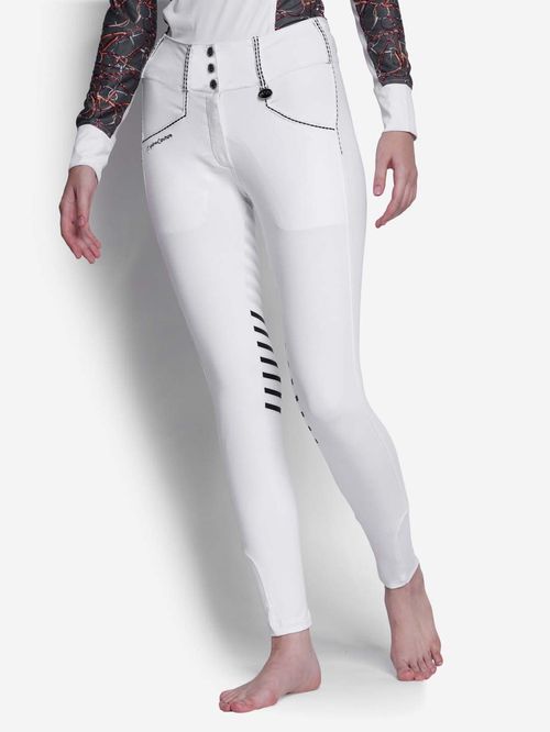 Equine Couture Women's Saddle Stitch Extended Knee Patch Breeches - White