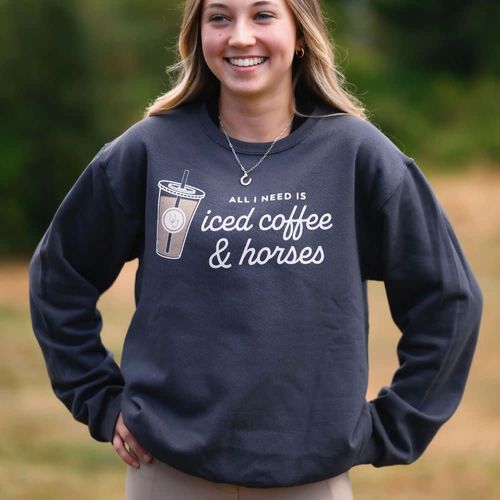 Dapplebay Women's Iced Coffee & Horses Sweatshirt - Charcoal