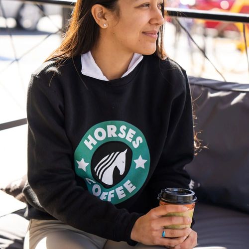 Dapplebay Women's Horses & Coffee Sweatshirt - Black