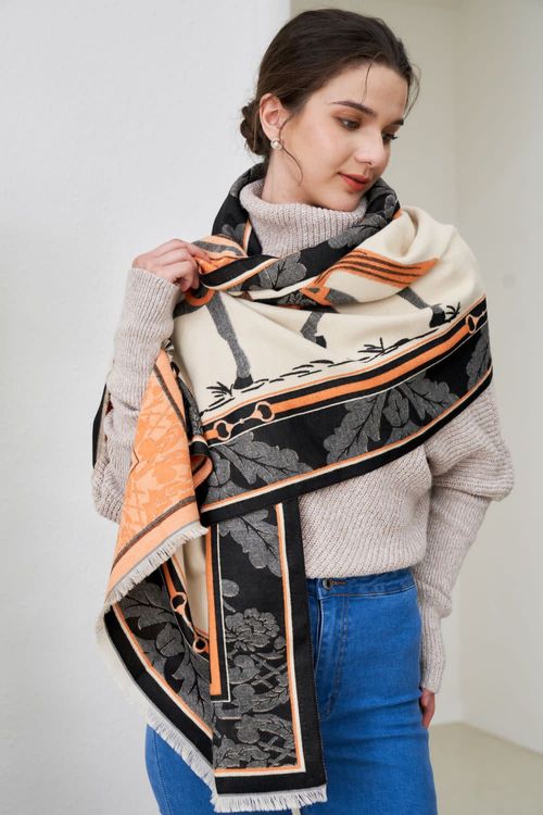 AWST Baroque Horses Acrylic Cashmere Scarf - Black