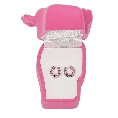 AWST Rhinestone Horseshoe Earrings  w/Horse Head Gift Box - Pink